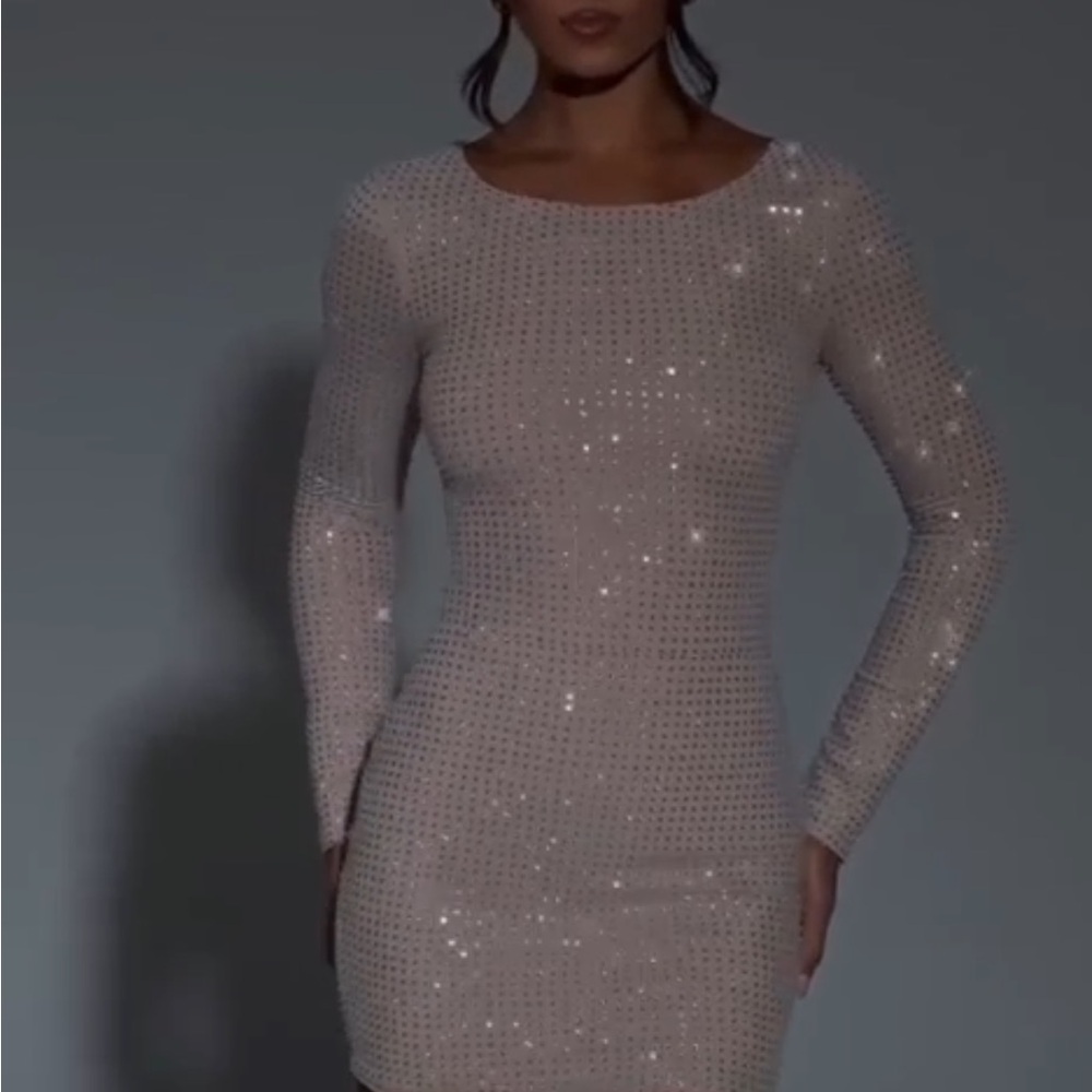 Sparkling Long Sleeve Mini Dress nude color - Picture 5 of 7